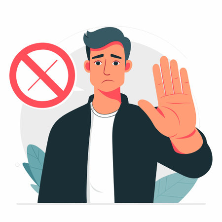 Concept Illustration of a Man Firmly Rejecting an Idea with a No Gestureのイラスト素材