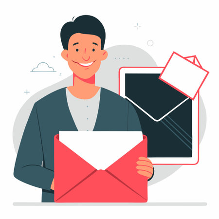 Conceptual Illustration of a Sent Email with a Paper Airplaneのイラスト素材