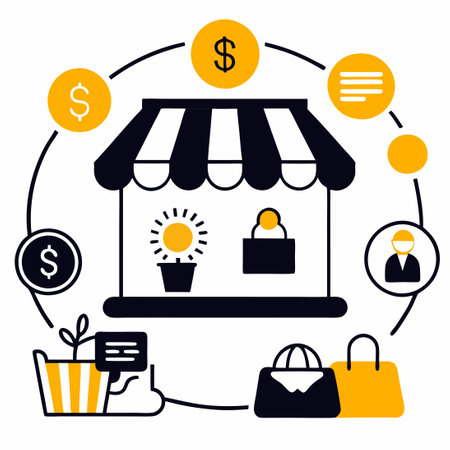 Vibrant Marketplace Concept of Diverse Vendors and Shoppersのイラスト素材