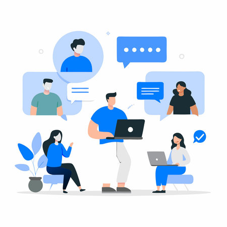 Vibrant Group Chat Illustration Concept for Social Media Interactionのイラスト素材