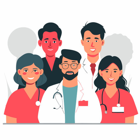 Comprehensive Illustration of a Health Professional Team Collaborating for Optimal Patient Careのイラスト素材