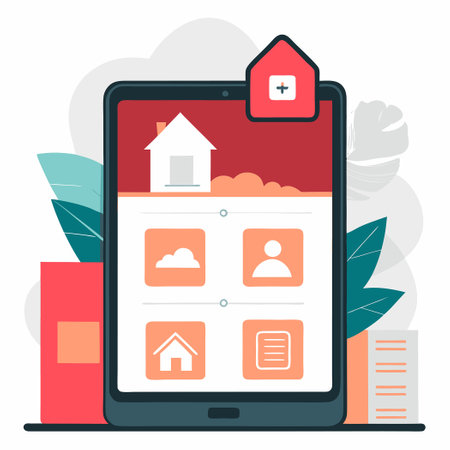 Modern and Elegant Home Screen Concept Illustration with Floating UI Elementsのイラスト素材