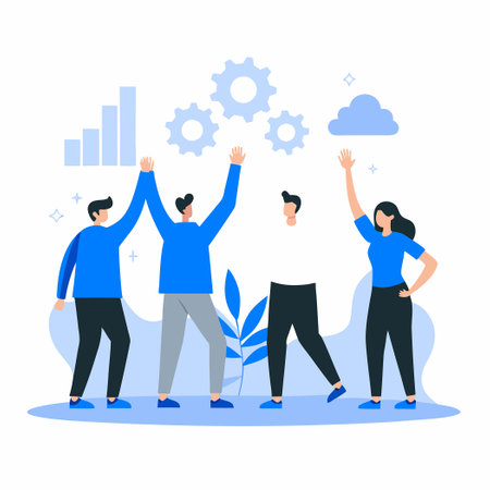 Joyful High Five Celebration Illustrating Teamwork and Successのイラスト素材