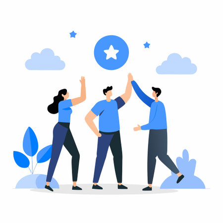 Joyful Cartoon People Giving High Fives to Celebrate Victory or Successのイラスト素材