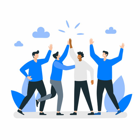 High-Energy Concept Illustration of Five People Giving High Fivesのイラスト素材