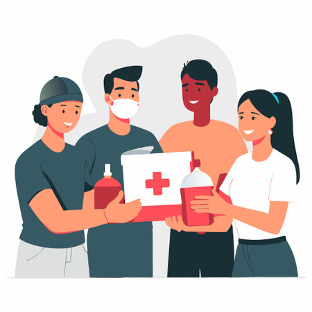 Kind-hearted People Donating Sanitary Protection for Humanitarian Aidのイラスト素材