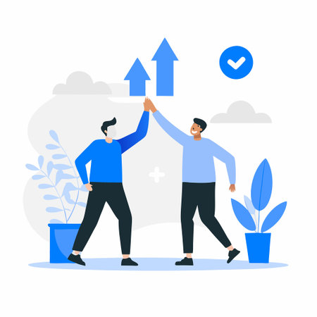 Friends Celebrating Success with an Energetic High Five Gestureのイラスト素材