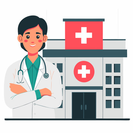 Modern Hospital Building with Helipad for Emergency Medical Servicesのイラスト素材