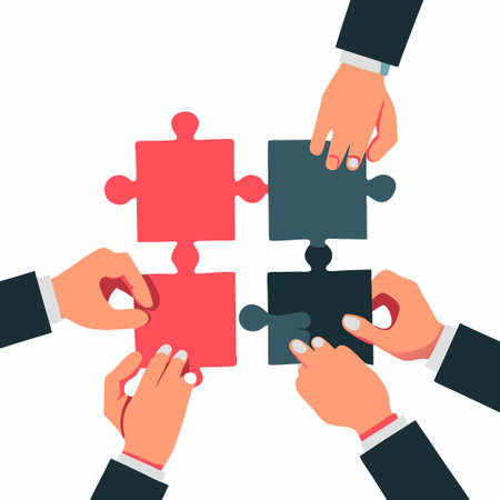 Hands Collaborating to Solve Puzzle: Concept of Teamwork and Cooperationのイラスト素材