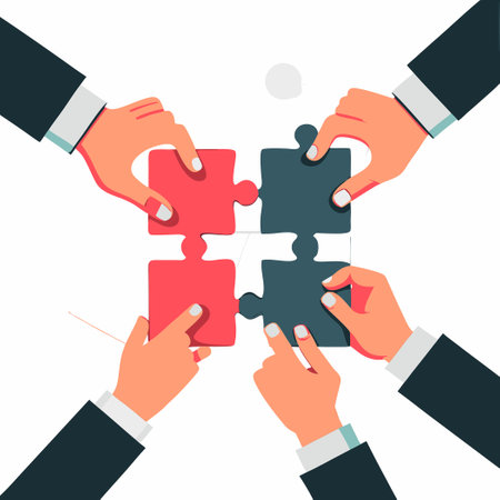 Two Hands Jointly Assembling Pieces of a Jigsaw Puzzle to Complete the Pictureのイラスト素材