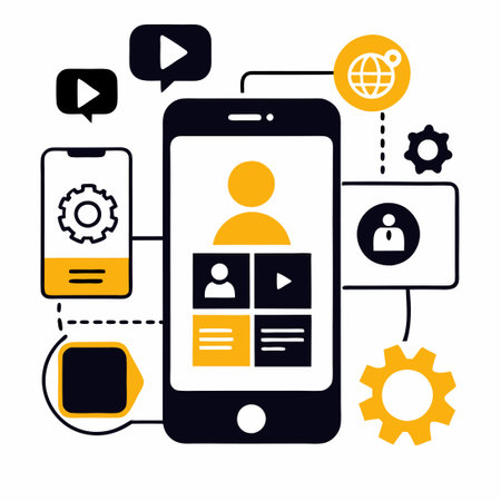 Conceptual Illustration of Mobile Applications Interconnecting Human Activitiesのイラスト素材