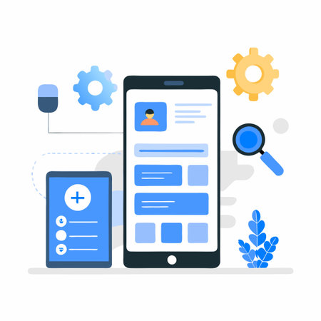 Comprehensive Illustration of Mobile App Testing Concept with Focus on Key Elementsのイラスト素材