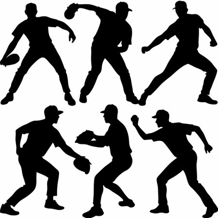 Dynamic Silhouettes of Baseball Pitchers Unleashing Velocity on the Moundのイラスト素材