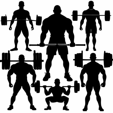 Dynamic Silhouettes of a Powerful Powerlifter in Motionのイラスト素材