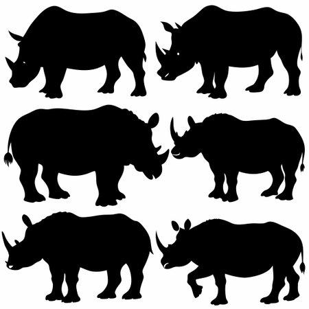 Majestic Silhouette Collection of a Standing Rhinoのイラスト素材