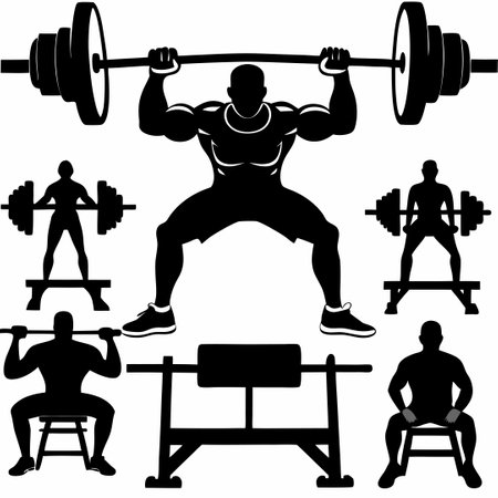Dynamic Silhouettes of a Weightlifter in Actionのイラスト素材