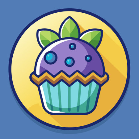 Minimalist Blueberry Muffin Icon with Flat Design on White Backgroundのイラスト素材
