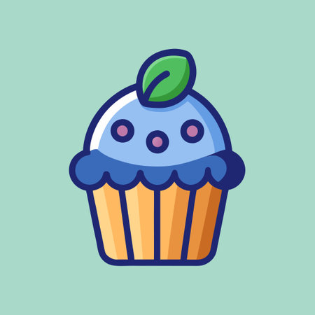 Flat Design Icon Depicting a Delectable Blueberry Muffinのイラスト素材
