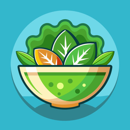 Vibrant Illustration of a Healthy and Colorful Bowl of Green Saladのイラスト素材