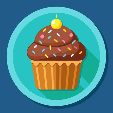 Flat Creative Logo Icon Depicting a Chocolate Cupcake with Icing and Sprinkles