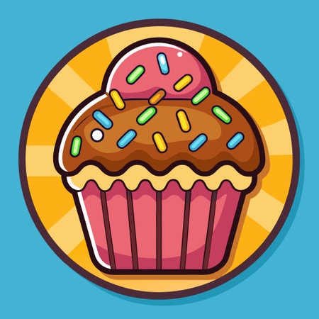 Flat and Creative Icon of a Delectable Chocolate Cupcake with Whipped Creamのイラスト素材