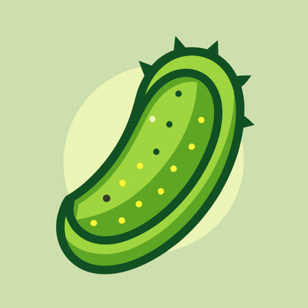 Flat Vector Icon Depicting a Cross-Section of a Green Cucumber Slice with Gold Detailingのイラスト素材