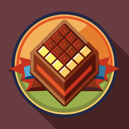 Flat Icon Depicting a Chocolate Bar on a Blue Background with Isometric Perspectiveのイラスト素材