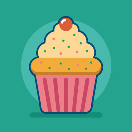 Delectable Cupcake Icon with Vibrant Sprinkles in a Flat Design