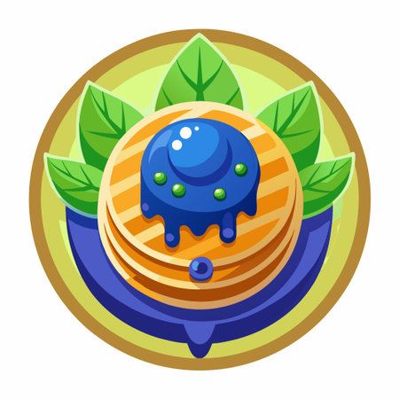 Delicious Blueberry Pancake Flat Icon with Simple Designのイラスト素材