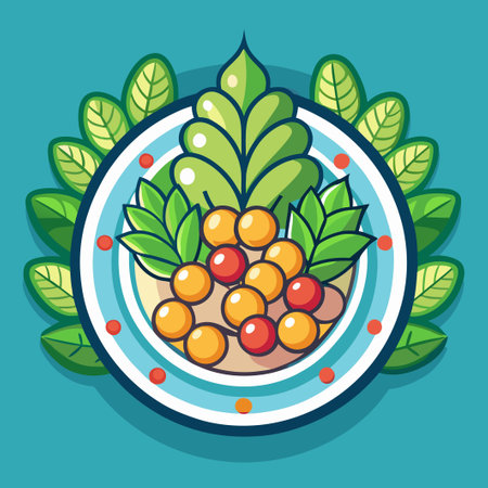 Crisp and Colorful Chickpea Salad Icon with Flat Designのイラスト素材