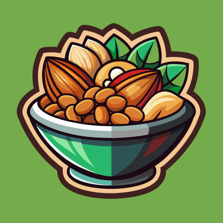 Flat Creative Icon of a Bowl Filled with a Variety of Mixed Nutsのイラスト素材