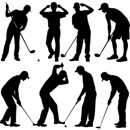 Collection of Striking Silhouettes of a Golfer in Putting Stanceのイラスト素材