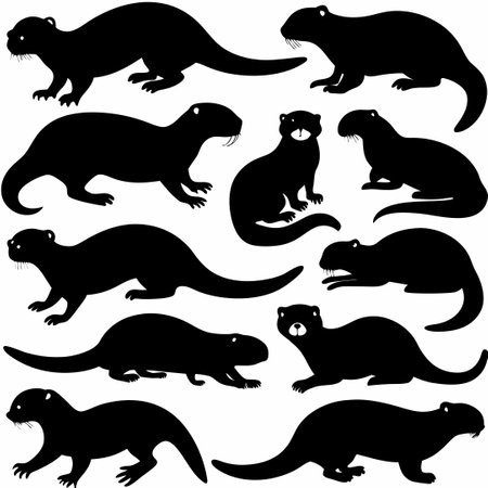 Graceful Silhouettes of Resting Otters Captured in a Tranquil Momentのイラスト素材