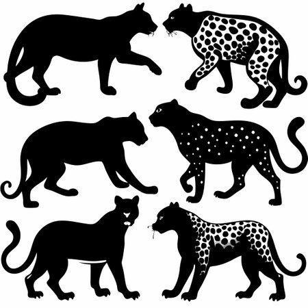Collection of Fierce and Agile Crouching Leopard Silhouettesのイラスト素材