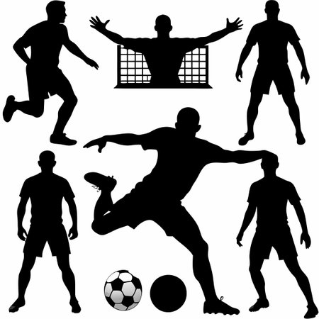 Dynamic Silhouettes of a Soccer Player in Motionのイラスト素材
