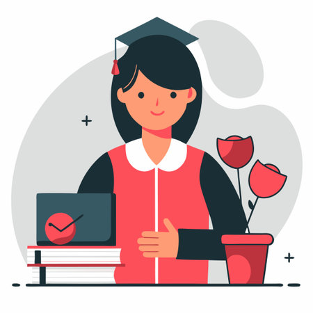 Teacher's Day Celebration with Students and Blackboard Illustrationのイラスト素材