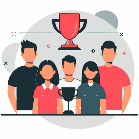 Illustrative Depiction of Team Goals Concept with Colleagues in Motionのイラスト素材