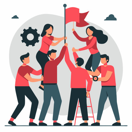 Collaborative Goal Setting: Team Members Working Together Towards Successのイラスト素材