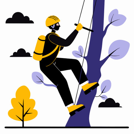 Person Climbing High on a Tree with a Concept of Climbing Up the Success Ladderのイラスト素材