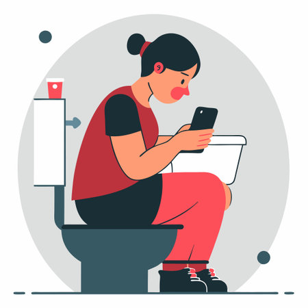 An Illustration Depicting the Common Practice of Using a Smartphone while on the Toiletのイラスト素材