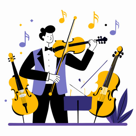Orchestral Ensemble Performing Vibrant Violin Melodiesのイラスト素材
