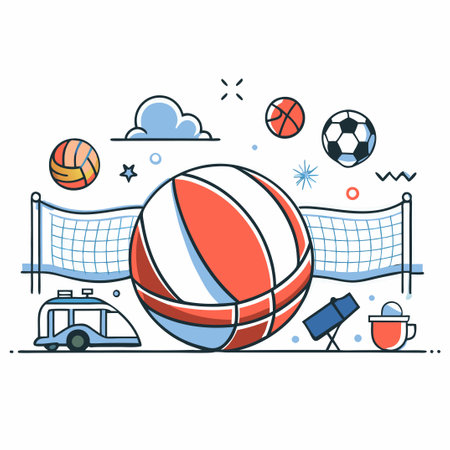 Dynamic Volleyball Action with Players Jumping and Spiking the Ballのイラスト素材