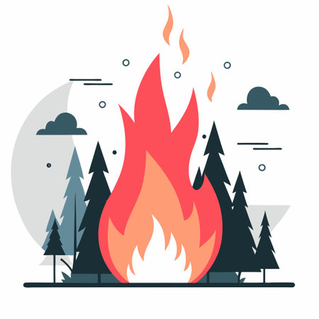 Blazing Wildfire Scorching Dry Summer Forest Landscape Illustrationのイラスト素材