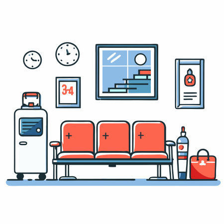 Modern Waiting Room with Comfortable Sofa Set and Abstract Wall Artのイラスト素材