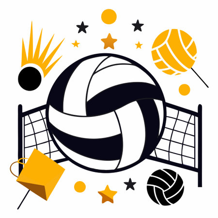 Volleyball Action Concept Illustration with Players Spiking Ballのイラスト素材