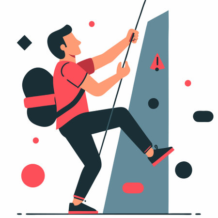 Concept Art Depicting an Individual Scaling a Climbing Wall in an Abstract Environmentのイラスト素材