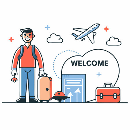 Warm and Welcoming Illustration Concept with Open Arms and Invitationのイラスト素材