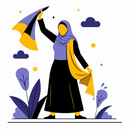 Woman Embraces Freedom and Uncovers Herself by Removing Hijabのイラスト素材