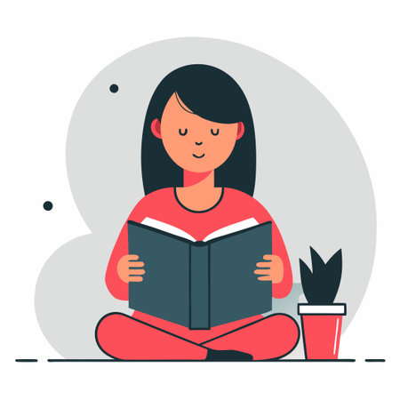 Bookworm Beauty: Young Woman Immersed in the World of Wordsのイラスト素材