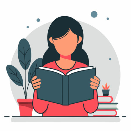 Serene Woman Engrossed in Reading on a Tranquil Afternoonのイラスト素材